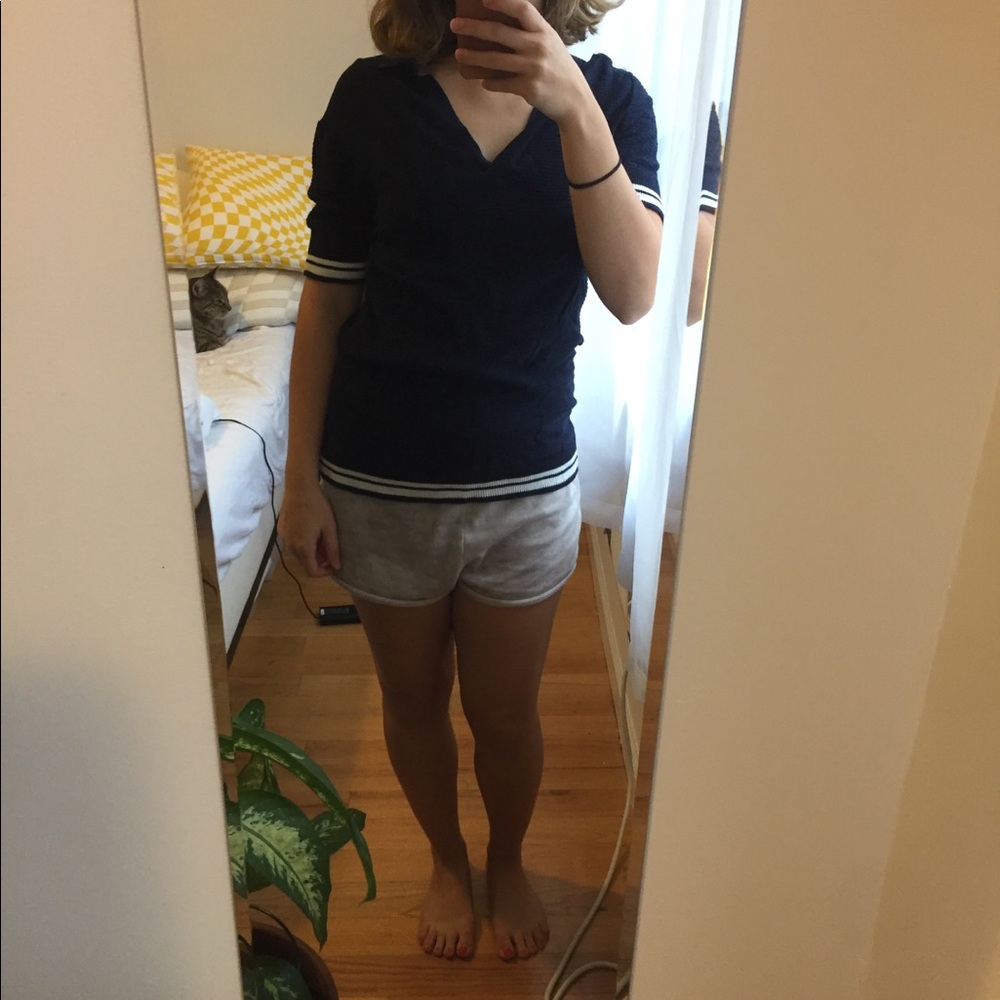 American Apparel Navy Knit Striped Polo